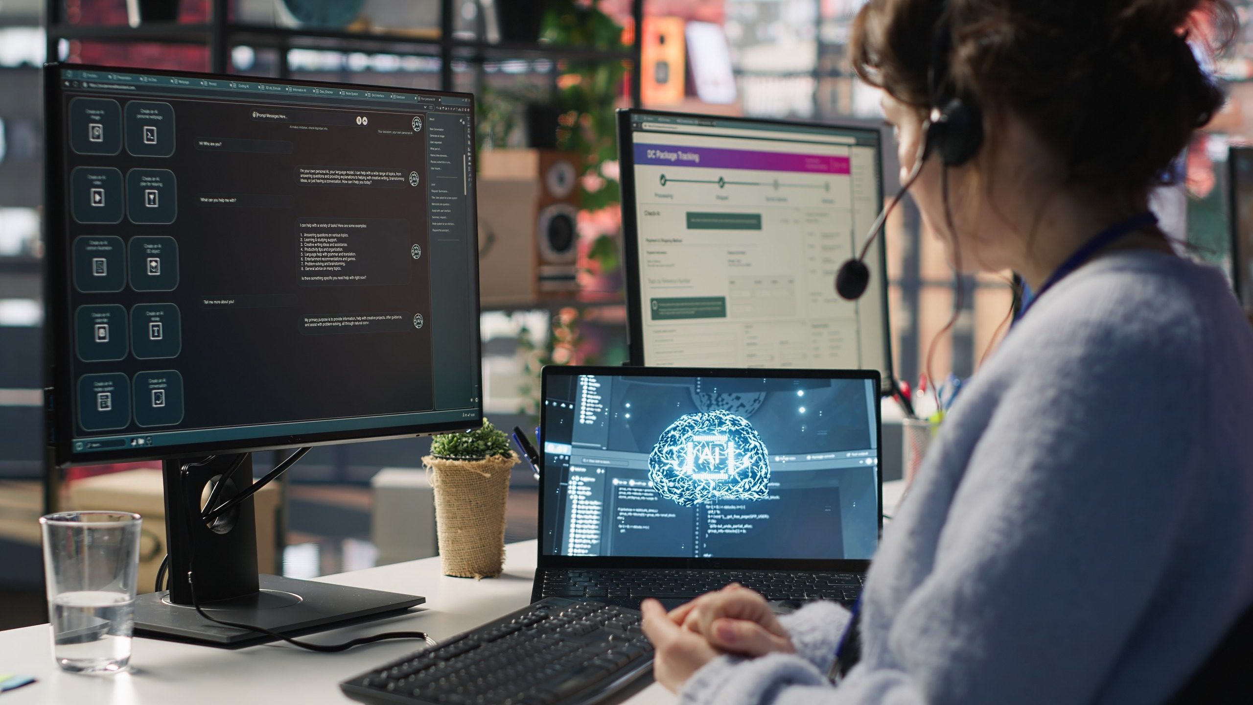 Worker Providing Live Chat Support Typing Keyboard Using Ai Chatbot 1
